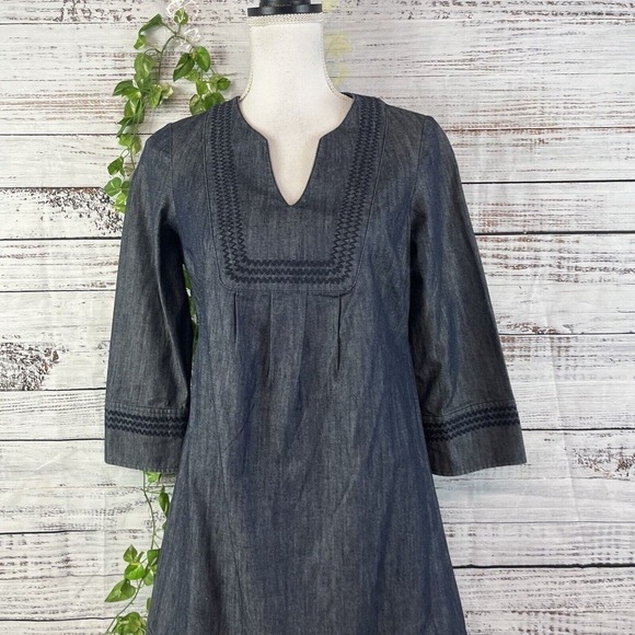 Boden Denim Jean Dress size 4 Embroidery A Line Above Knee Casual Boho Beach - Picture 2 of 14